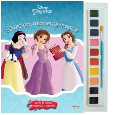Disney. Printese. Sa pictam momente magice. Carte de colorat cu pensula si acuarele