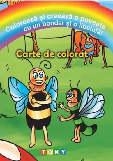 Coloreaza si creeaza o poveste cu un bondar si o libelula! Carte de colorat