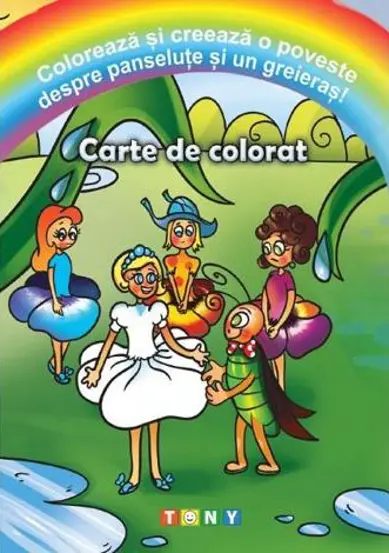 Coloreaza si creeaza o poveste despre panselute si un greieras! Carte de colorat