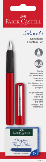 Blister stilou scolar rosu + 6 cartuse Faber Castell