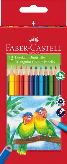 Creioane colorate triunghiulare 12 culori + ascutitoare eco Faber Castell