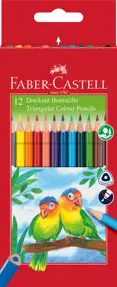 Creioane colorate triunghiulare 12 culori + ascutitoare eco Faber Castell