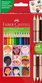 Creioane colorate 12+3 cr. bicolore piele children of the world Faber Castell