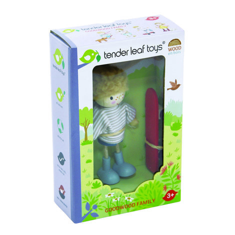 Figurina Edward si Skateboard-ul, din lemn premium - cu membre ajustabile - Tender Leaf Toys