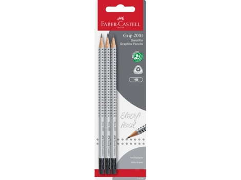 Blister 3 buc creion grafit HB cu guma grip 2001 Faber-Castell