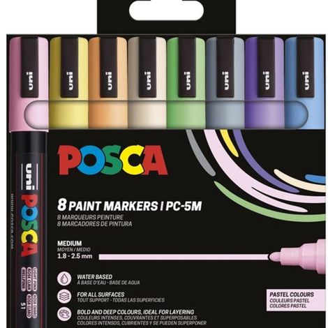 Set 8 markere Uni Posca PC 5MR culori pastel vf 25mm