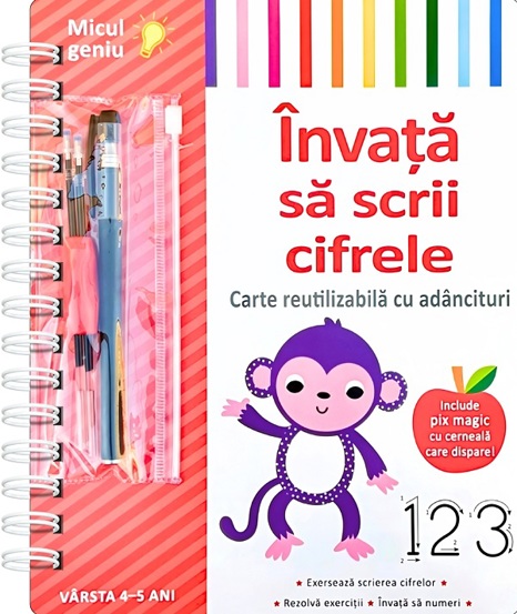 Invata sa scrii cifrele. Carte reutilizabila cu adancituri (4-5 ani)
