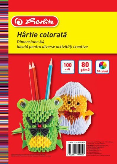 Hartie colorata A4, 80 grame, diverse culori, 100 coli