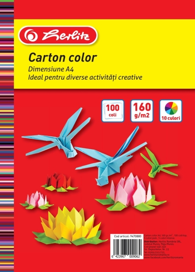 Carton colorat, A4, 160 grame, 100 coli