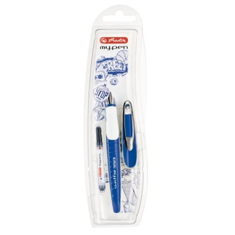 Stilou my.pen penita M, culoare albastru / alb, blister