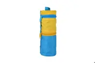 Penar tip etui rotund, 2 fermoare, dimensiune 22 x 8 x 8 cm, culoare albastru / galben
