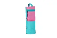 Penar tip etui rotund, 2 fermoare, dimensiune 22 x 8 x 8 cm, culoare turcoaz / roz