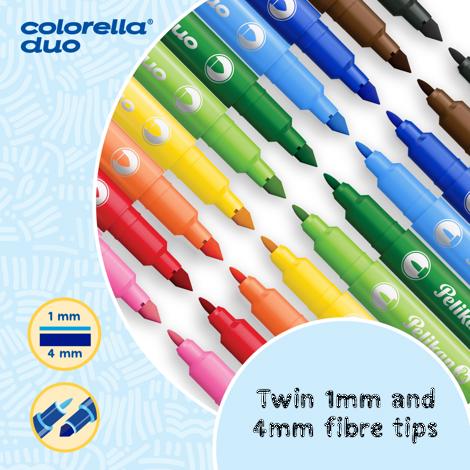 Carioca Colorella Duo C407, varf dublu (1 mm + 2 mm), lavabile, set 10 culori, cutie blister