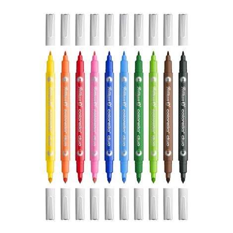 Carioca Colorella Duo C407, varf dublu (1 mm + 2 mm), lavabile, set 10 culori, cutie blister