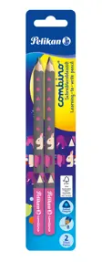 Creion grafit Combino invata-sa-scrii, lacuit, gros, mina B, corp roz, 2 bucati, blister