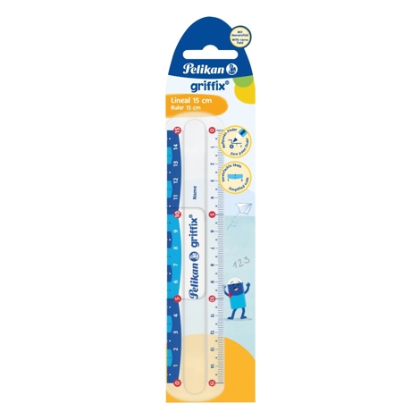 Rigla griffix transparenta cu doua scale, 15 cm, blister