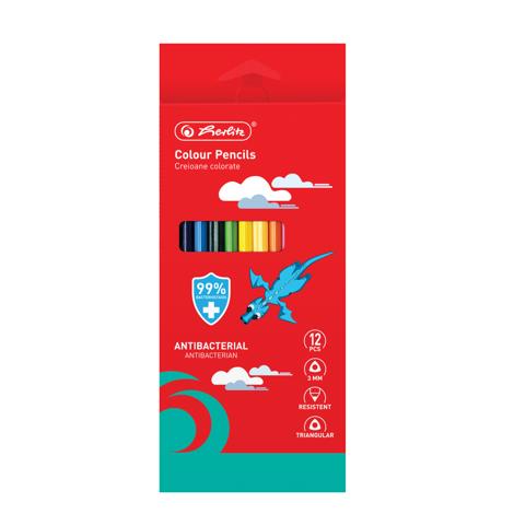 CREIOANE COLORATE CU PROPRIETATI ANTIBACTERIALE HERLITZ HB 12 BUC, SECTIUNE TRIUNGHIULARA, MINA 3MM
