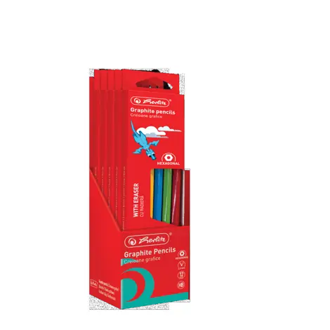 CREIOANE HB GRAFIT HERLITZ CU RADIERA 12 BUC, SECTIUNE HEXAGONALA, MINA 2.2MM