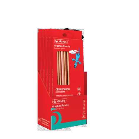 CREIOANE 2B HERLITZ 10 BUC, ASCUTITOARE SI MANSON ADERENT INCLUSE, LEMN CEDRU, SECTIUNE TRIUNGHIULARA MINA REZISTENTA ANTI-RUPERE 2.4MM