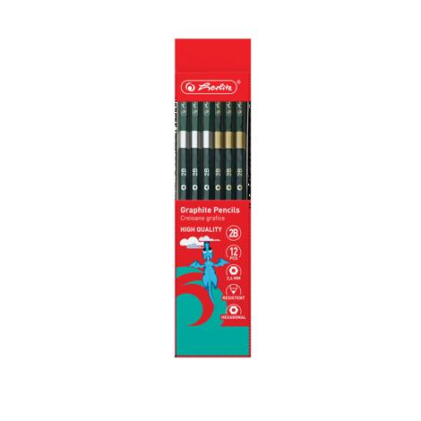 CREIOANE ARTGRAPH 2B HERLITZ 12 BUC, SECTIUNE HEXAGONALA, MINA REZISTENTA ANTI-RUPERE 2.4MM