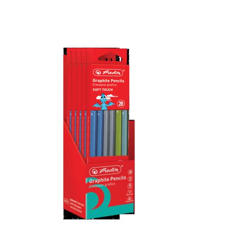 CREIOANE 2B HERLITZ SOFT TOUCH 12 BUC, SECTIUNE TRIUNGHIULARA, MINA REZISTENTA ANTI-RUPERE 2.4MM