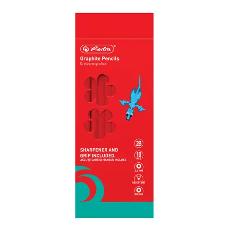 CREIOANE 2B HERLITZ 10 BUC, ASCUTITOARE SI MANSON ADERENT INCLUSE, MOTIV ALBINA, SECTIUNE ROTUNDA, MINA REZISTENTA ANTI-RUPERE 2.4MM