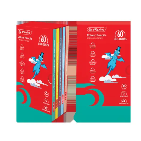 SET CADOU CREIOANE COLOR 5X12, 60 CULORI (CLASSIC, SKIN TONE, NEON, METALLIC, PASTEL), SECTIUNE TRIUNGHIULARA, MINA 3MM