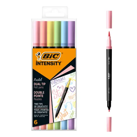 Markere de colorat cu dublu varf Intensity Pastel, 6 culori