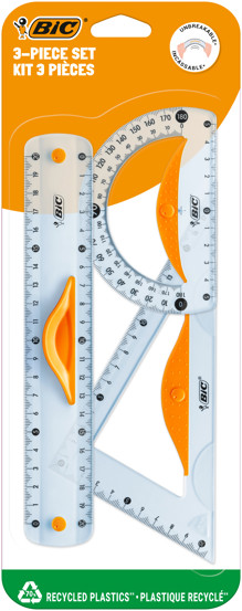 Set geometrie - rigla dubla 20 cm, echer 60º si raportor 180º, blister
