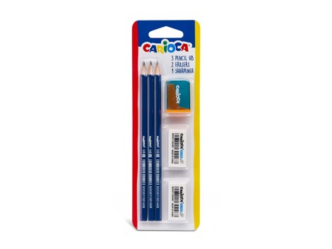 Set Carioca creioane HB 3buc+guma sters 2 buc + ascutitoare