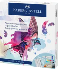SET CREATIV TEMPERA 18 PIESE (TEMPERA ACUARELE 12 CUL.*5ML + 4 PENSULE+ SABLON PLASTIC) FABER-CASTELL