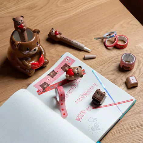 BANDA ADEZIVA-TAPE BY TAPE - SET OF 5 PAPER STICKY TAPES -TEDDY BEAR