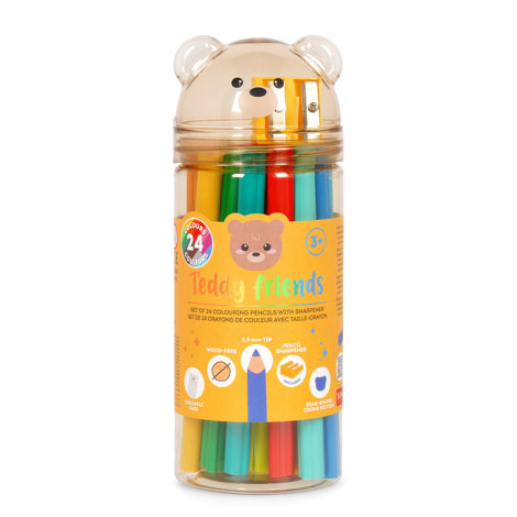 SET 24 CREIOANE COLORATE SI ASCUTITOARE TEDDY FRIENDS TEDDY BEAR LEGAMI
