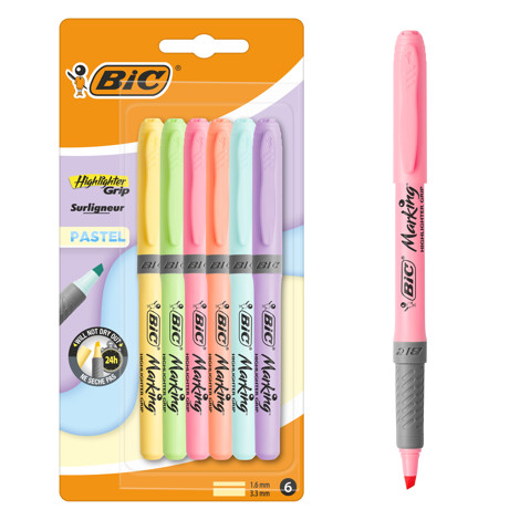 Evidentiator Brite Liner Grip Pastel Bl/6 - bleu, galben pal, roz pal, lime, violet, corai