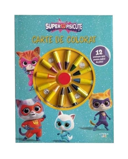 Disney Superpisicute. Carte de colorat. 12 creioane mici pentru maini de pitici