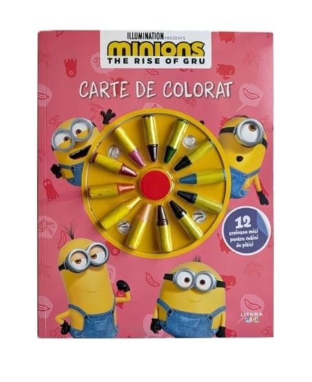 Minions. The Rise of Gru. Carte de colorat. 12 creioane mici pentru maini de pitici