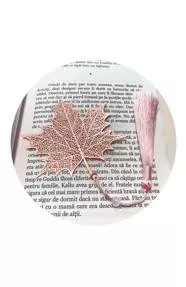 Semn de carte metalic - Frunză de arțar (roz-auriu)