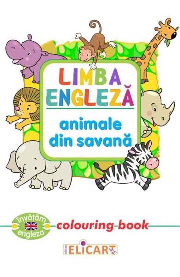 Limba engleza. Animale din savana. Colouring book