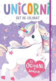 Unicorni - Set de colorat cu creioane si autocolante