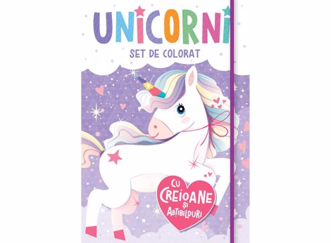 Unicorni - Set de colorat cu creioane si autocolante