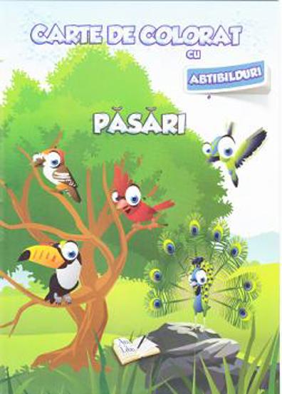 Carte de colorat cu abtibilduri - Pasari