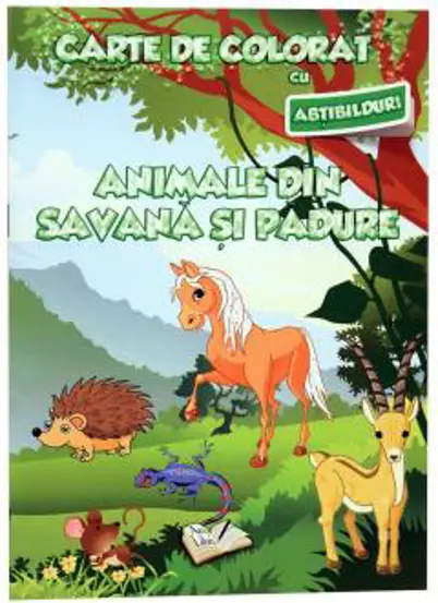 Carte de colorat cu abtibilduri - Animale din savana si din padure