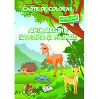 Carte de colorat cu abtibilduri - Animale din savana si din padure