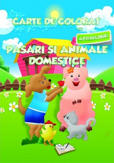Carte de colorat cu abtibilduri - Pasari si animale domestice
