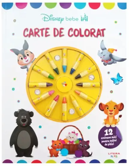 Disney Bebe. Carte de colorat. 12 creioane mici pentru maini de pitici