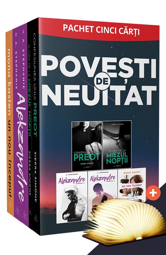 Pachet Povesti de neuitat + Lampa tip carte - format mare - Culoare bej